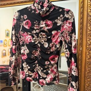 Sweet Rain Black Floral Ruched Blouse